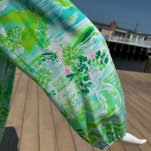 Honda Classic Gold Lilly Pulitzer Tropical Green and Blue Blouse - Picture 7 of 11